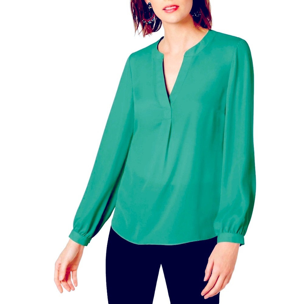 Rose & Olive - Button Sleeve Long Sleeve Blouse in Jade Green